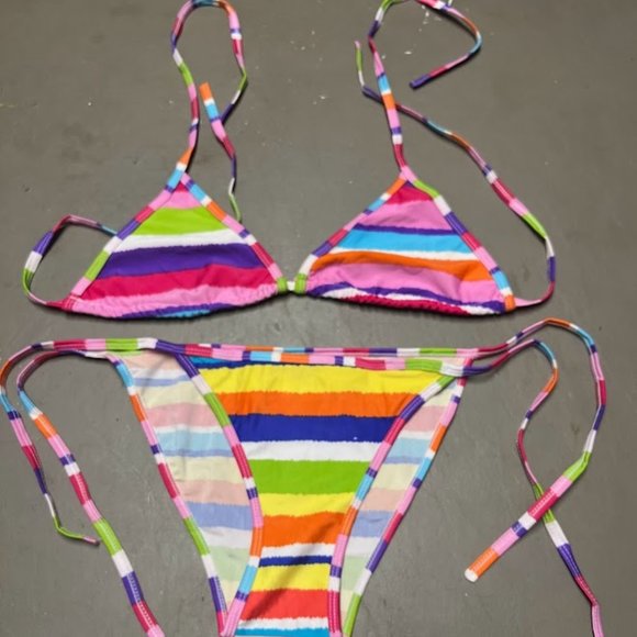 NWOT One Size Mulit-Color Stiped Bikini - Picture 1 of 8